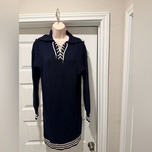 Polo Ralph Lauren Dark Blue Lace-Up Long Sleeve Dress